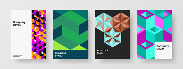 Clean geometric tiles pamphlet concept bundle. Modern presentation design vector template composition.
