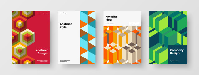 Bright mosaic pattern postcard template composition. Trendy corporate identity vector design concept bundle.