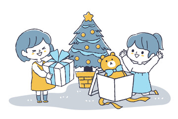 プレゼントを開封する子供