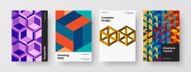 Fototapeta premium Colorful geometric pattern company identity template composition. Simple corporate cover A4 design vector illustration collection.