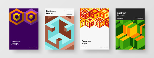 Fototapeta premium Abstract booklet A4 vector design concept set. Fresh geometric shapes corporate brochure layout composition.