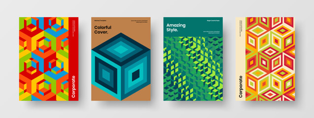 Clean booklet vector design layout bundle. Premium mosaic hexagons pamphlet illustration composition.
