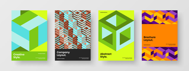 Original company cover vector design concept bundle. Simple mosaic hexagons annual report illustration collection.