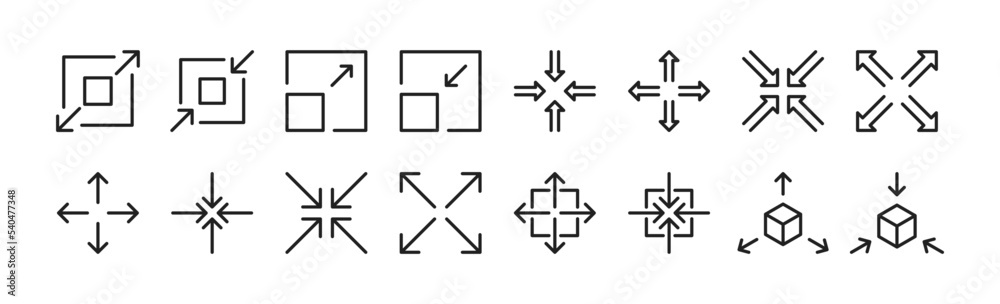 Wall mural resize icon set. increase, reduce symbol set with arrows. vector eps 10