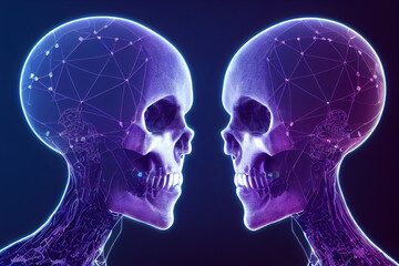 Head skull robotics brain technology background.