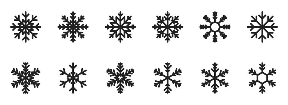 Black snowflake icon set on white background. Vector EPS 10