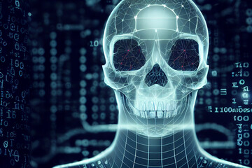 Digital brain artificial robotics concept, sciences technology background. 3d rendering.