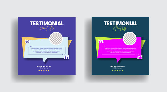 Customer Feedback Testimonial Template, Client Review Social Media Post Website Banner And Square Flyer Or Poster Template With Star Rating Review