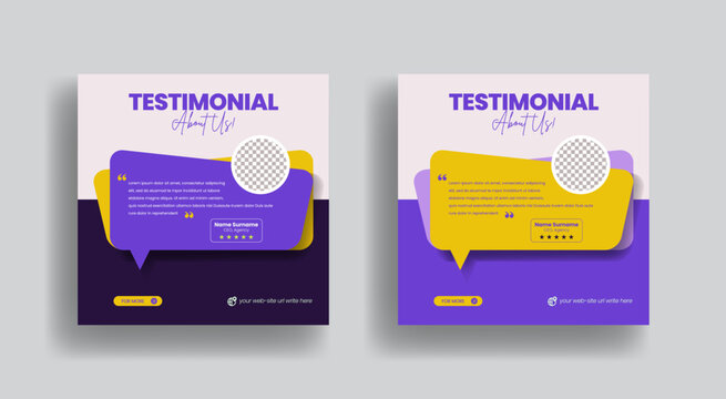 Customer Feedback Testimonial Template, Client Review Social Media Post Website Banner And Square Flyer Or Poster Template With Star Rating Review