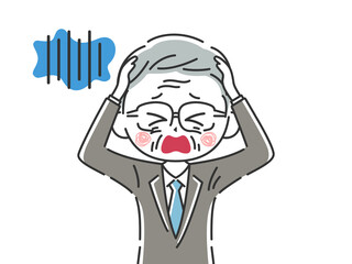 頭を抱えて悩む、年配ビジネスマンのイラスト