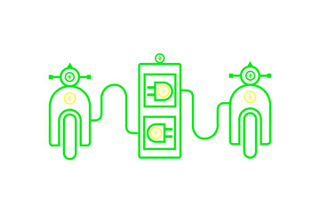Electric motorcycle in the charging station.