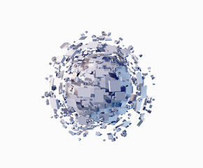 Tech ball, abstract meta ball, ball made of computer chips, technology background. Futuristic sci-fi ball, made of lots computer chips. Abstract technology background. 3D
