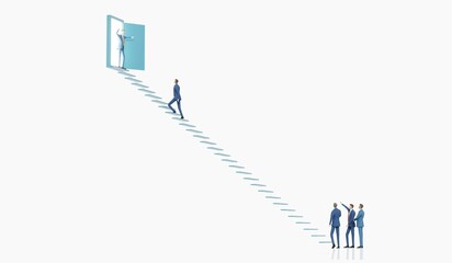Successful businessman climbing up the stairs. Ladder of success. 3D rendering illustration