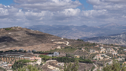 Southern Lebanon villages and agricultular fields as seen from kibbutz Misgav Am, located on the Isreali-Lebanses border, near Kiryat Shmona in Northern Israel, Israel.