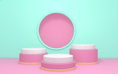 Background rendering with podium and wall scene abstract background. 3D illustration, 3D rendering	
