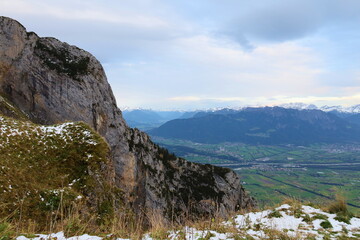 Fototapeta na wymiar Famous Saxer Lucke mountain ridge located in Alpstein, Appenzell in Switzerland