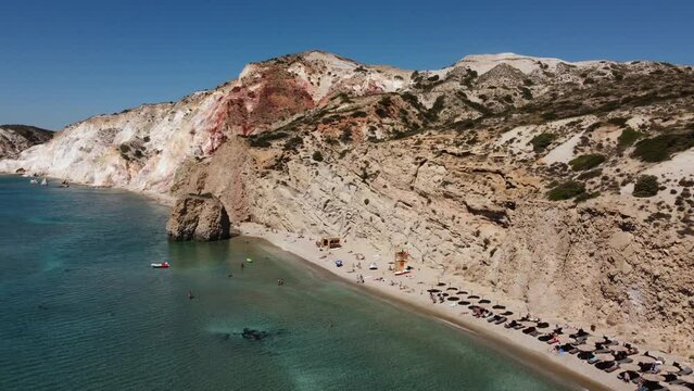 Firiplaka or Fyriplaka Beach Aerial View in Milos, Cyclades Island in Aegean Sea