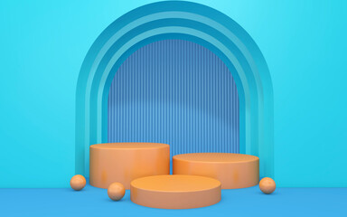 Background rendering with 3d podium and wall scene abstract background. 3D illustration, 3D rendering	