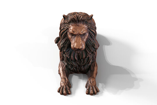 Reclining lion bronze statue 3d render isolated on transparent background PNG
