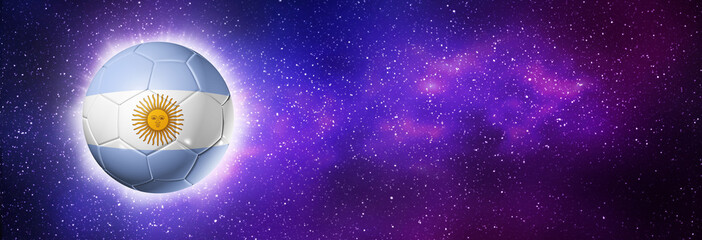 Soccer football ball with Argentina flag. Space background. Illustration, banner