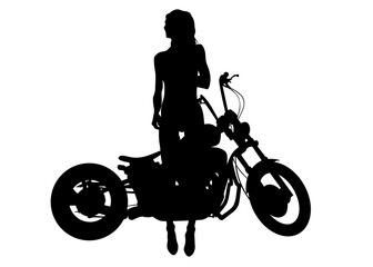 Obraz na płótnie Canvas Old big bike and beautiful woman white background