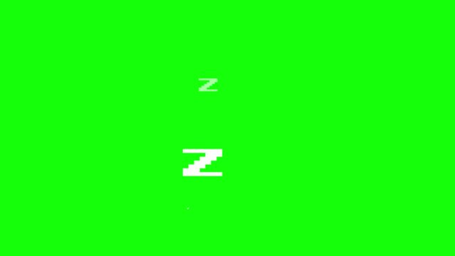 Motion graphics animation of movement of zz sleep icons. White signs sleeping on a green chromakey background.