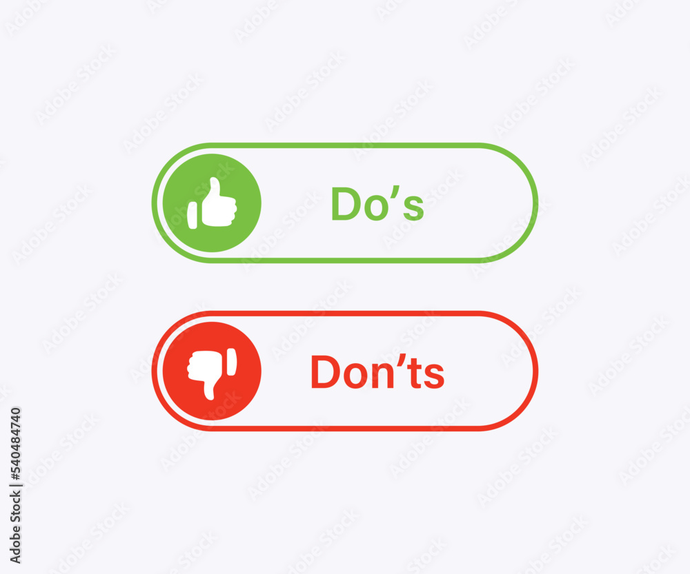 Aufkleber Dos and donts icons button in line label banner - thumbs up or thumb down icons . Like or dislike buttons - do's and don'ts frames - true or false - Dos and dont in outline frame