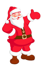 Silhouette of a cheerful Santa Claus pointing the direction with his hand.