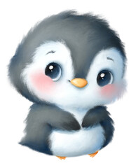 Illustration of a cute cartoon penguin. Cute animals. Transparent background, PNG
