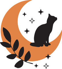 Vector illustration,The cat sits on the crescent moon.,Vector illustration.