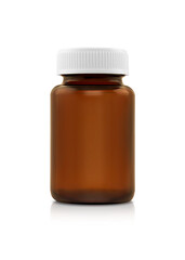 Blank packaging brown transparent glass bottle with white cap for supplement healthy product design