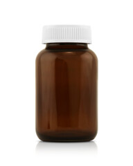 Blank packaging brown transparent glass bottle with white cap for supplement healthy product design - 540486313