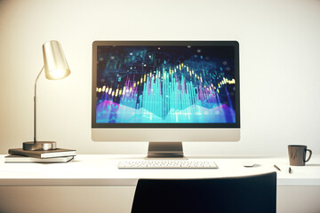 Computer monitor with abstract financial graph, finance and trading concept. 3D Rendering