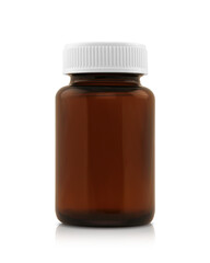 Blank packaging brown transparent glass bottle with white cap for supplement healthy product design