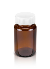 Blank packaging brown transparent glass bottle with white cap for supplement healthy product design