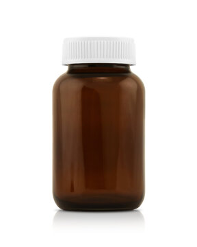 Blank packaging brown transparent glass bottle with white cap for supplement healthy product design
