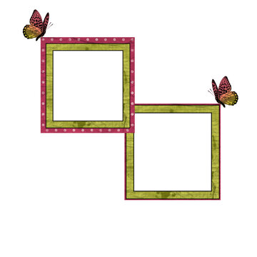 2 beautiful pink and yellow frames with butterfly decorations for souvenir photos and various occasions