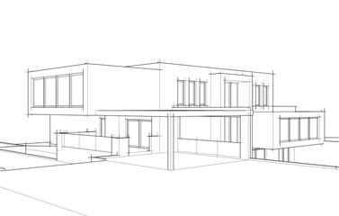 Fototapeta premium house building sketch architecture 3d illustration