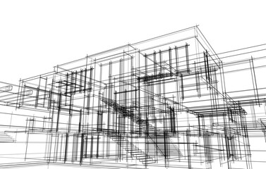 house building sketch architecture 3d illustration