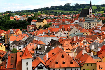 Fototapeta na wymiar Czech Republic, Krumlov. Historical Czech town, gothic architecture. Panorama of Cesky Krumlov.