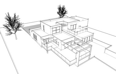 house building sketch architecture 3d illustration