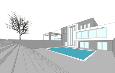 house building sketch architecture 3d illustration