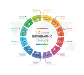 Infographic circle design for 12 options, steps or processes.