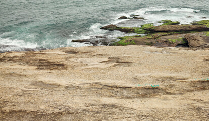 Parque Arpoador square Ipanema stone granite hill fisherman fish whale view horizon landscape lookout sea ocean beach wave foam surfer coconut tree palm cactus path fruit trash can