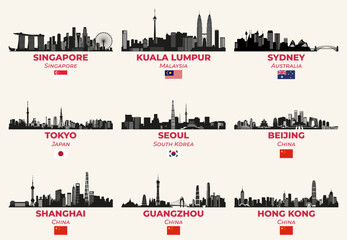 Asian cities skylines silhouettes vector set - 540489713