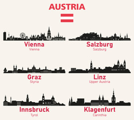 Fototapeta premium Austria cities skylines silhouettes vector set
