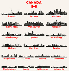 Canada cities skylines silhouettes vector set - obrazy, fototapety, plakaty