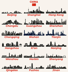 China cities skylines silhouettes vector set