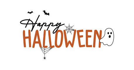 Happy Halloween Lettering Text With Ghost