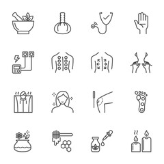 Traditional Thai medical and massage icon set. Elements for design, Vector line icon on white background.